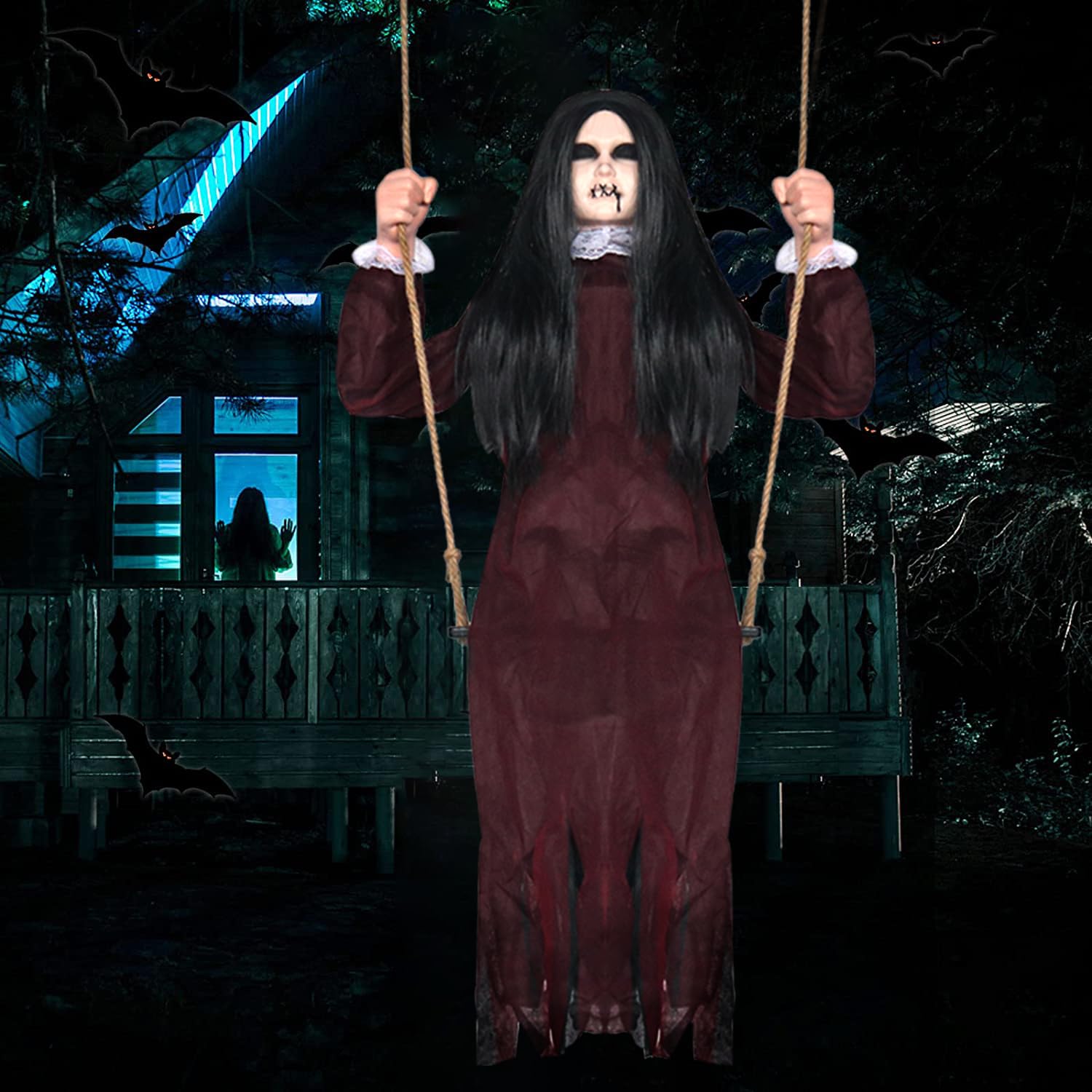 PartyGears Decorazioni di Halloween da appendere a forma di ragazza oscillante con espressioni raccapriccianti, fantasmi da appendere, le migliori decorazioni per interni ed esterni per Halloween