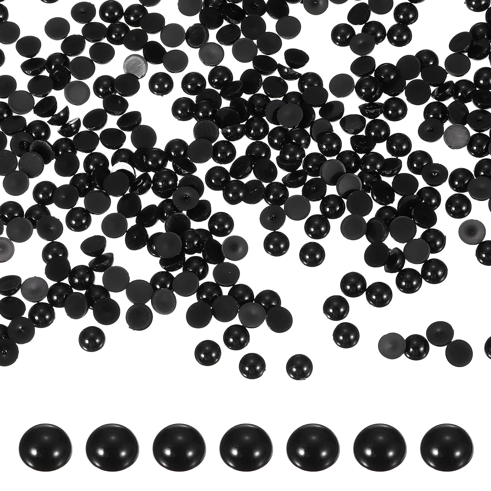 PATIKIL 700 Pcs Black Half Round Pearls Beads, 8mm ABS Flatback Rhinestones Pearls for Crafting Jewelry Making DIY Nail Art Clothes Wedding Art Decoration