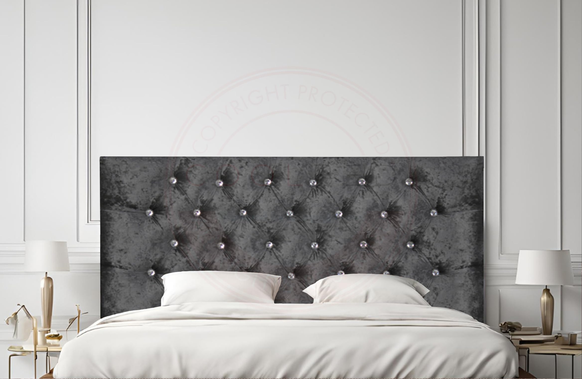 COOL BED Black Crushed Velvet Chesterfield style 20" Headboard – 4FT - Small Double Luxury Upholstered Bed Headboard (BLACK, 4FT - SMALL DOUBLE)