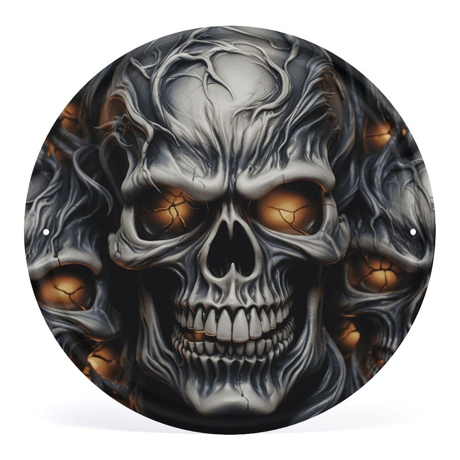 Letrero de calavera vintage metálico y redondo para decoración artística de pared en dormitorios