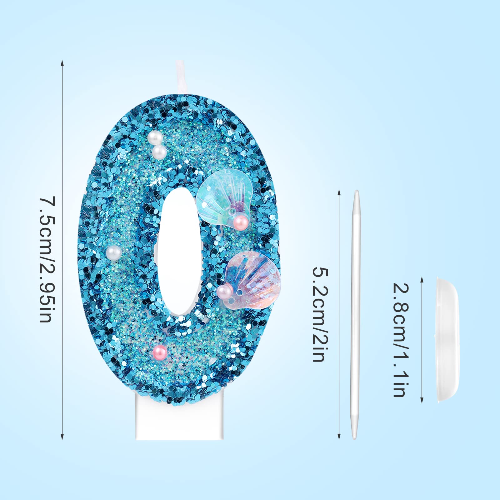 Candele Numero Compleanno, 7,5cm Candele Numeri Torta a Tema Spiaggia Glitter Candele Conchiglia e Paillettes Candeline di Compleanno Topper per Torta per Matrimoni Baby Shower Feste (1