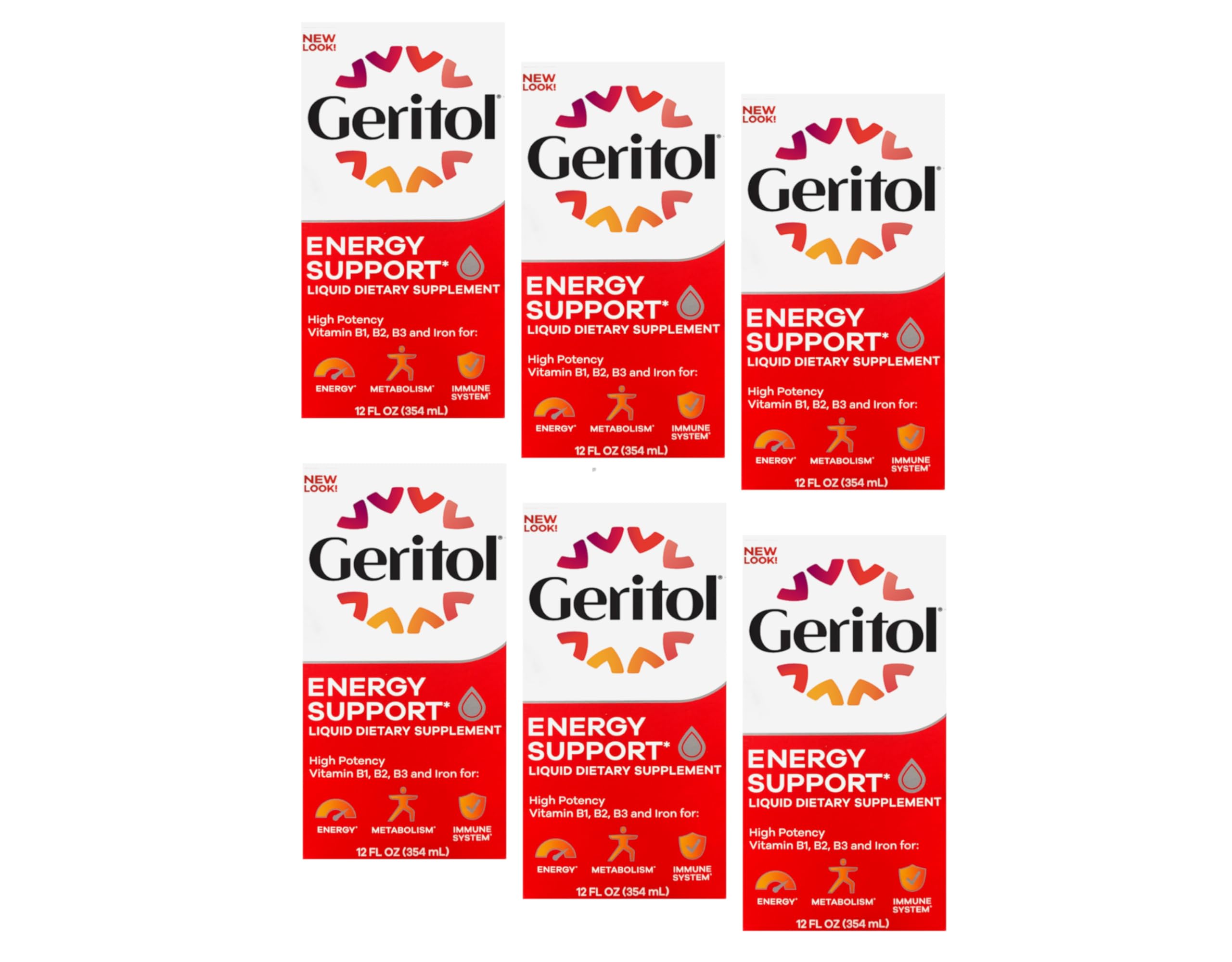 Geritol Liquid Energy Support B-Vitamins 12 oz (Pack of 6)