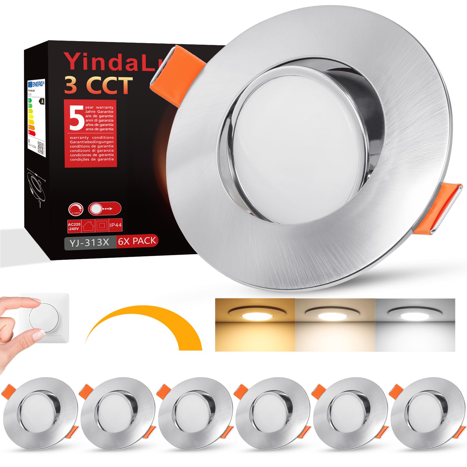 LED Recessed Spotlight 5W Extra Flat LED Spotlight Dimmable 68 mm Adjustable Recessed Spotlight 45° Ceiling Spotlight Warm White 3000K Neutral White 4000K Cool White 6000K LED Spotlight for Living