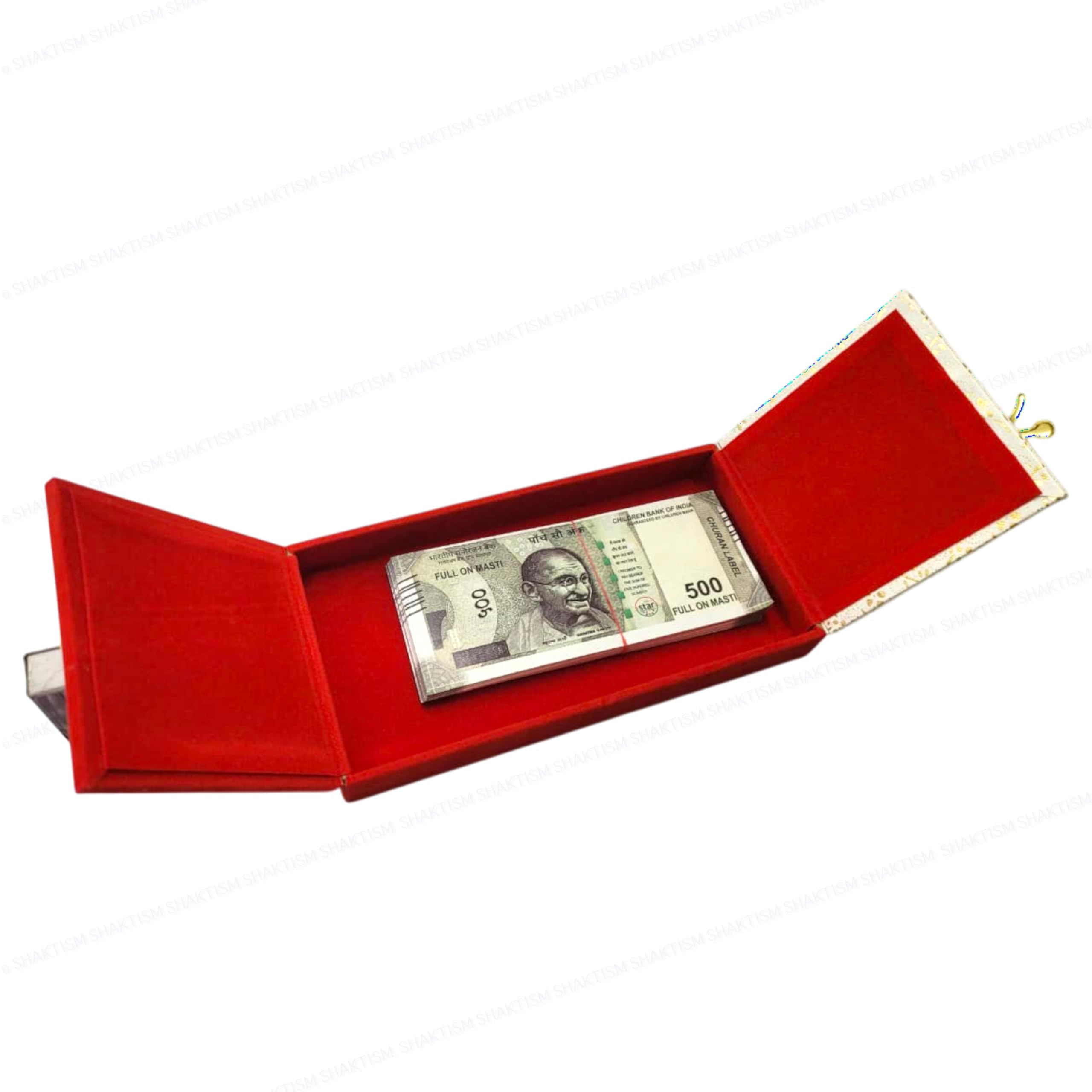 SHAKTISM Decorative Shagun Cash Gift Box for Money Gaddi, Sagan, Wedding & Festive Gifting, Jewellery Storage Box, Rectangle Shape, Premium Finish (Set of 1) (Red White Fatak) 4