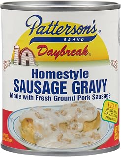 Pattersons Daybreak Homestyle Sausage Gravy - Fresh Ground Pork, Heat & Serve, Perfect for Biscuits, 2-Pack 8oz Cans