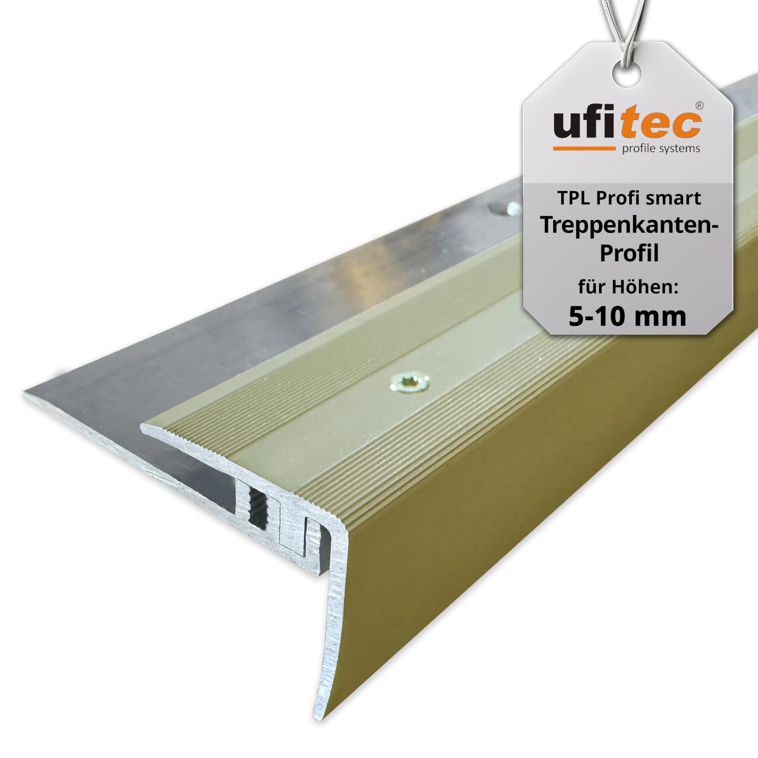 ufitec® Profi Smart system profili do podłóg winylowych – nadaje się do wykładzin o wysokości 5-9 mm, anodowane aluminium (profil krawędzi schodów, długość: 270 cm, złoty jasny)