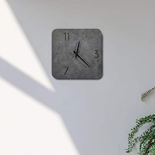 Miniatura 2 de [PJ Collection] Reloj de madera con acento de cemento de 12 pulgadas, reloj de madera de color cemento, reloj de pared cuadrado de madera, reloj de