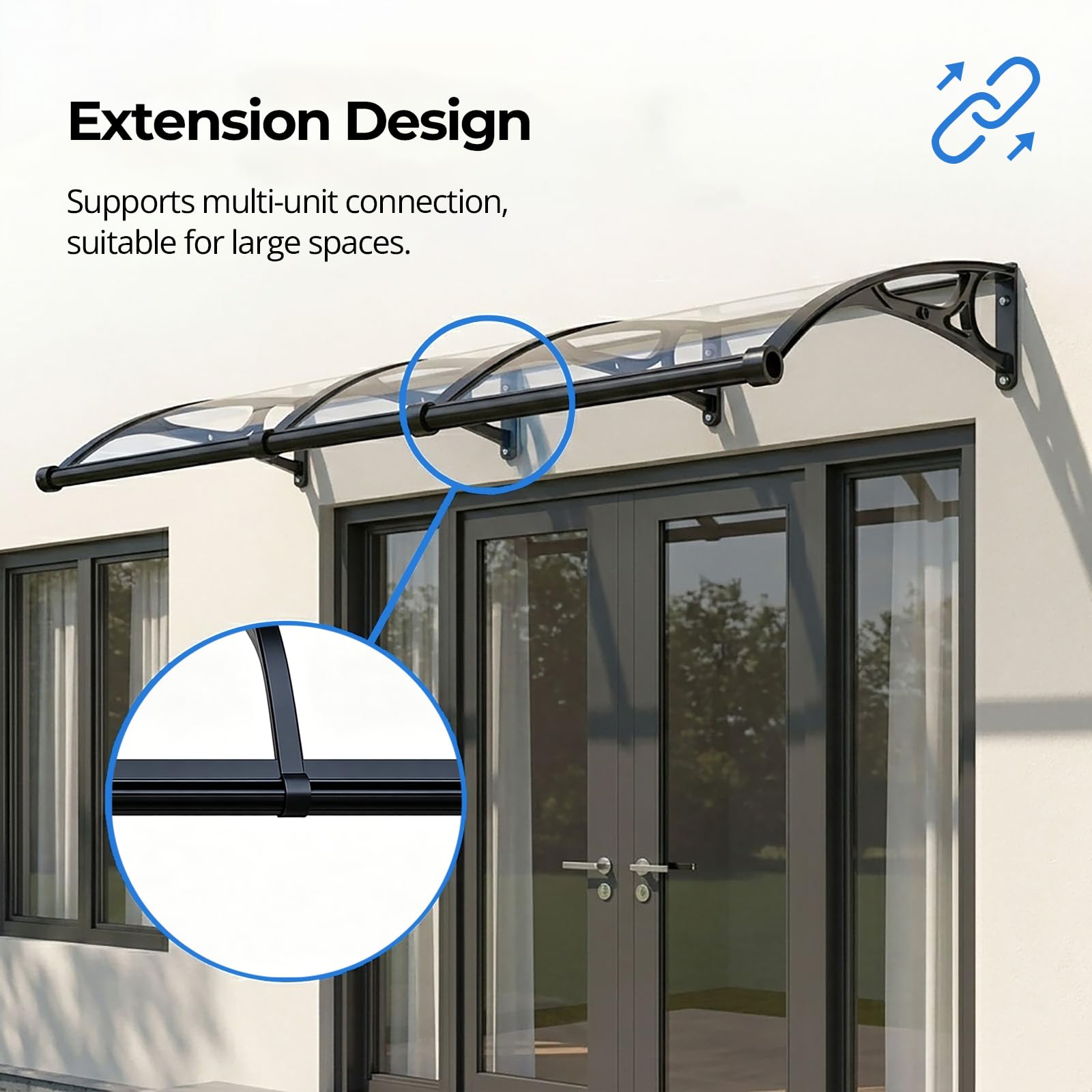 Grauer Türvordach für den Außenbereich, mit Aluminiumhalterung, UV- und Regenschutz, 80 x 90 cm, Außentürabdeckung für Schutz vor Wind und Wetter