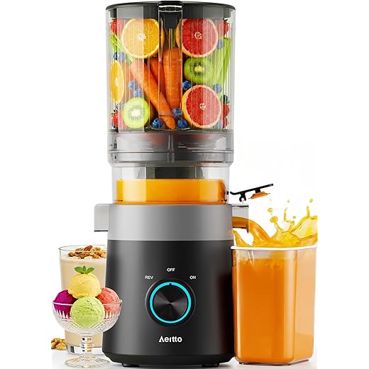 Aeitto 3-in-1 Juicer Machines With 6.0" Wide Feed Chute for Makes Juice, Sorbet & Nut Milk, Easy to Clean With Filter-Free Design, Masticating Juicer, Large Capacity, Self Feeding System, With Brush