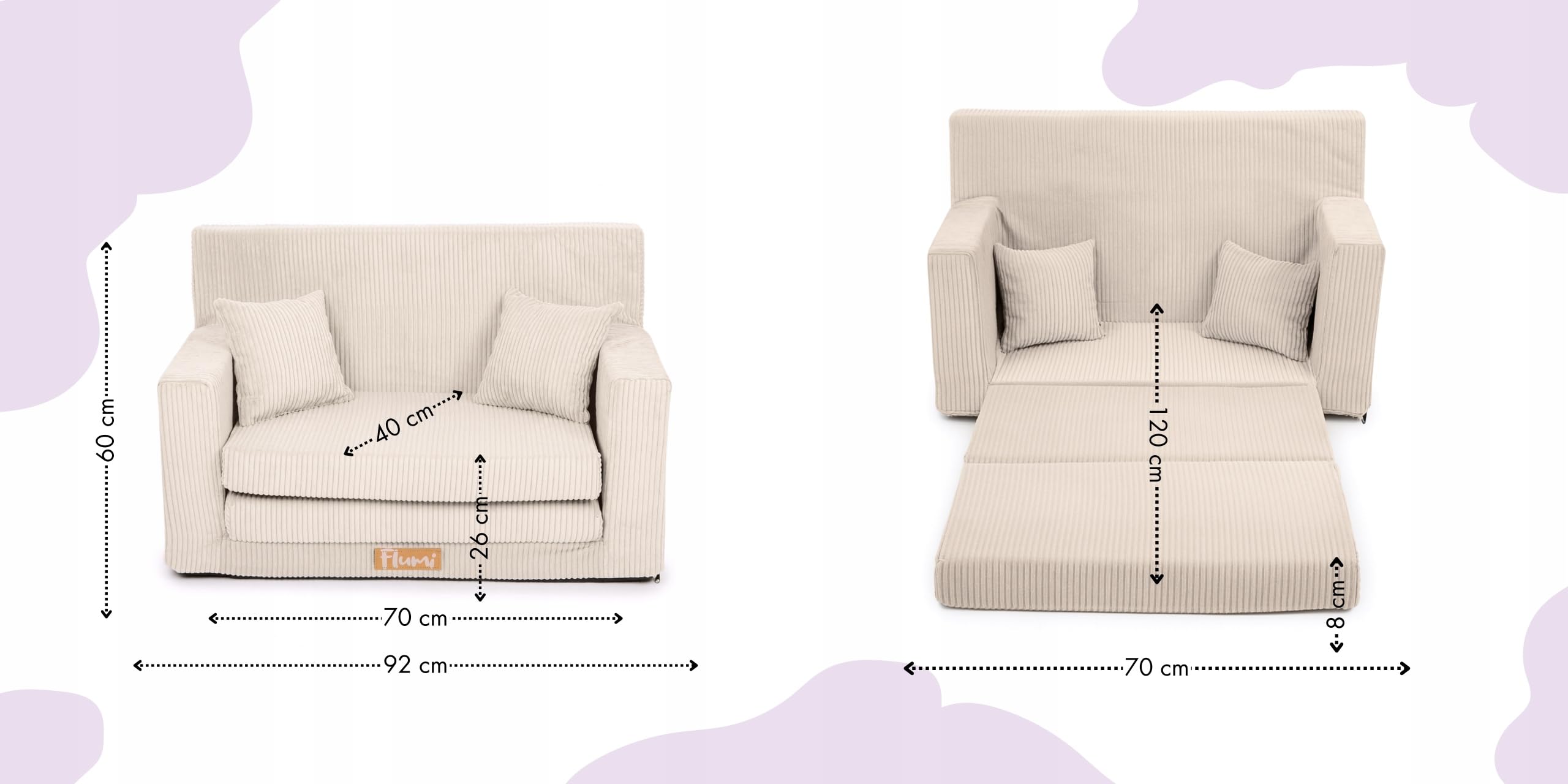 Flumi Kinderbank met slaapfunctie 3in1 graveren kindernaam - Kinderbank voor kinderkamer - Slaapbank met bedfunctie - Kindermeubilair - Kinderstoel 92 x 40 x 60 cm (beige teddyberen