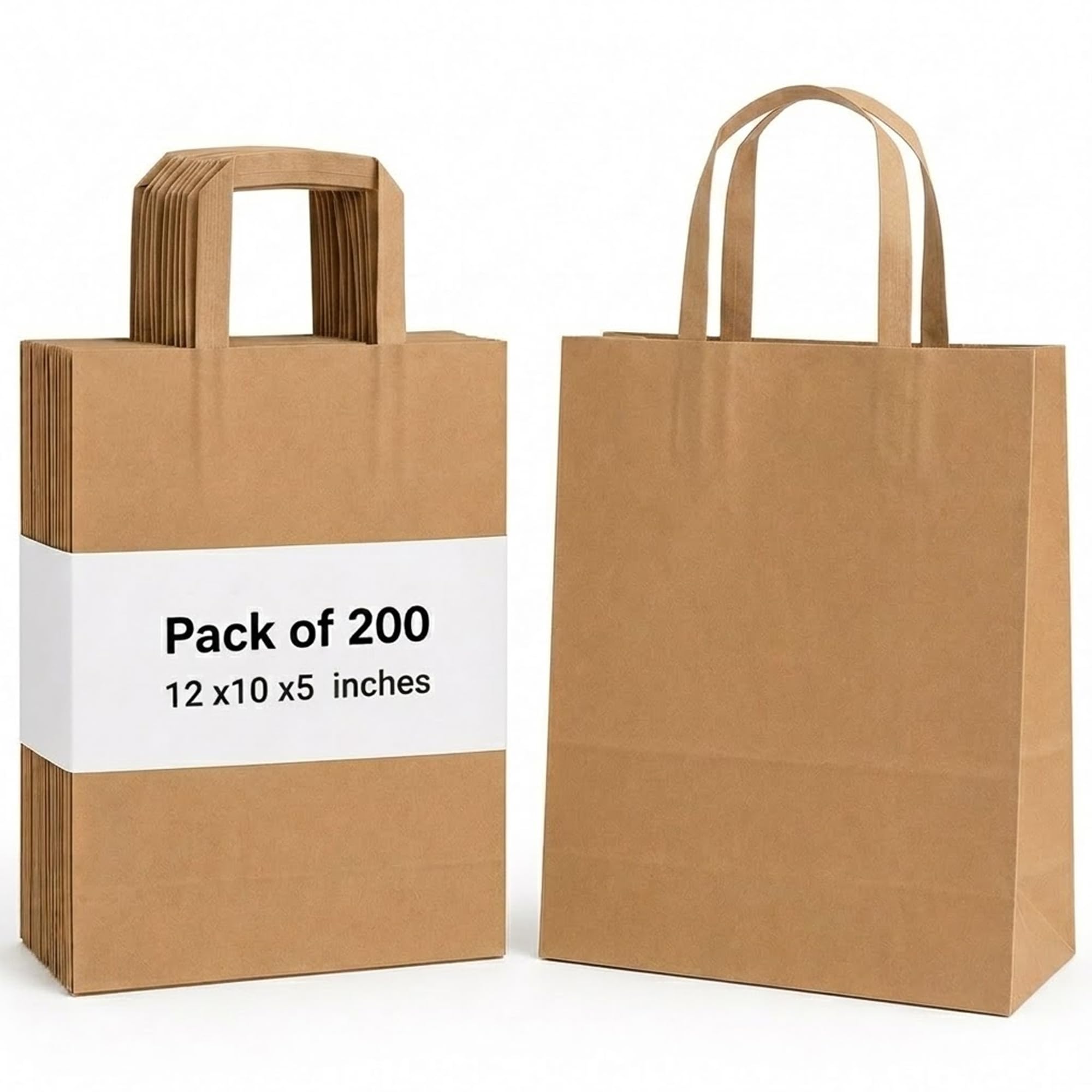 Pack8 Large Brown Eco-Friendly Kraft Paper Bags with Handles 80gsm Strong Carrier Bags for Grocery, Takeaway Food, Retail Shopping, Gift Packaging (Pack 200)