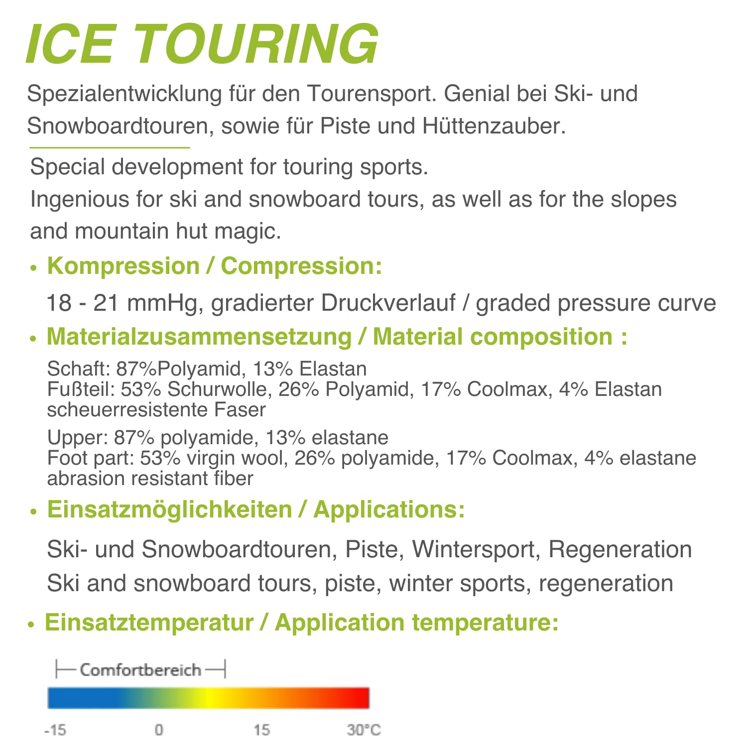 SKI KOMPRESSIONSSTRUMPF 'Under Pressure' Ice Touring 18-21mmHg Made in Germany