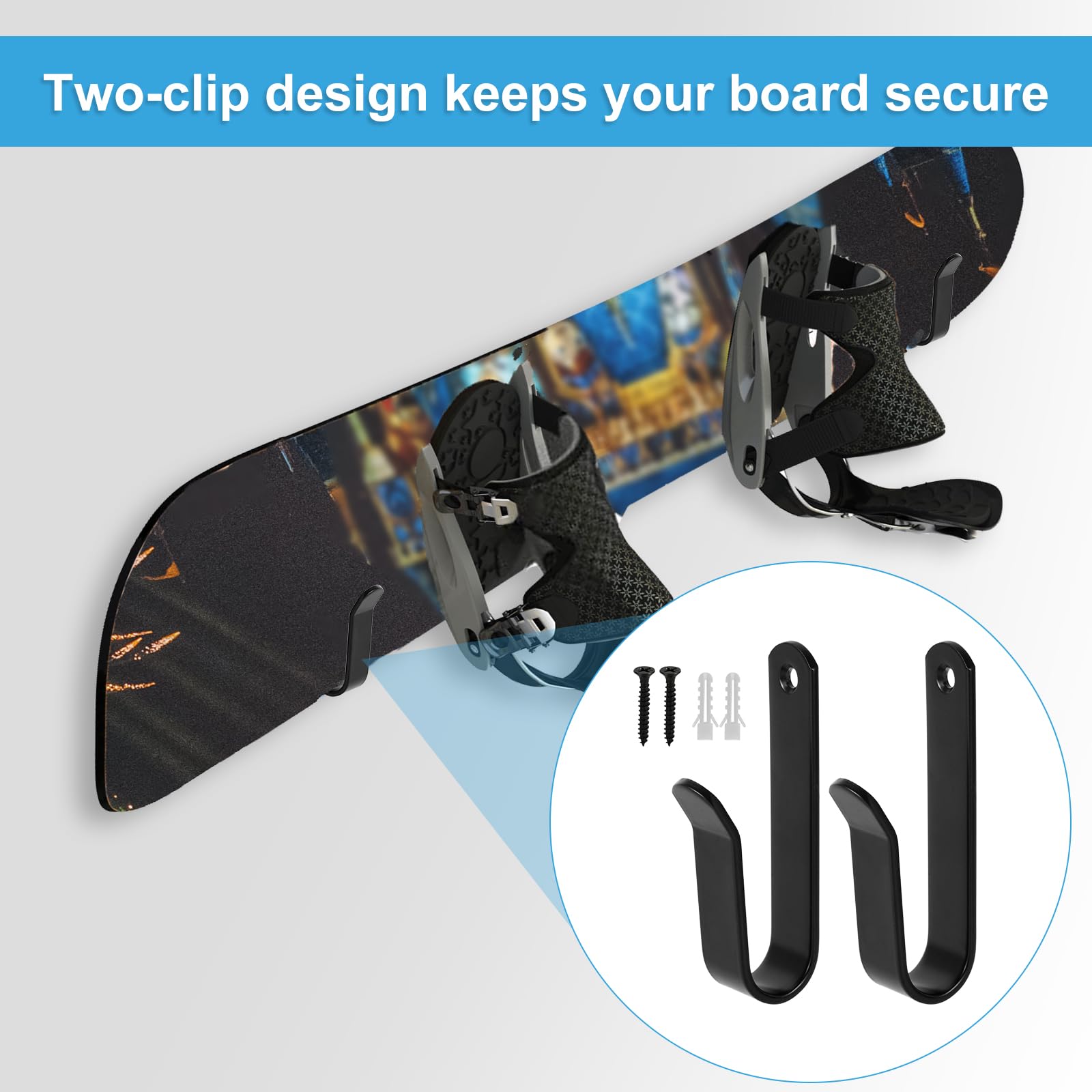 Set 2 Portasci Da Muro In Acciaio | Supporto Per Snowboard, Skateboard, Longboard | Rivestimento Antigraffio | Facile Installazione