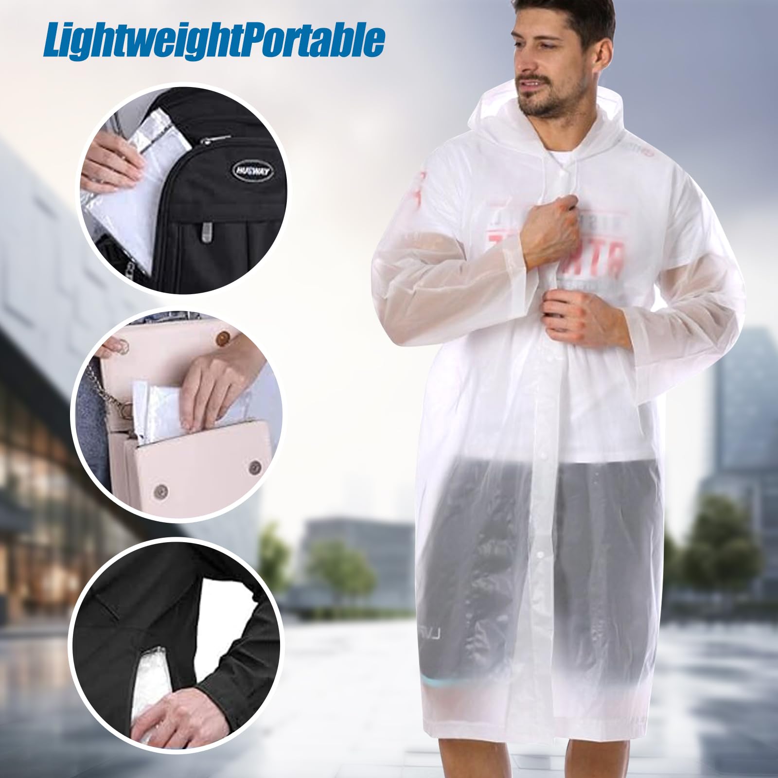 Lot de 2 Poncho Pluie Imperméable, Réutilisable Cape de Pluie, avec Chapeau, EVA Poncho Pluie, pour Homme et Femme, pour Randonnée, Camping, Festival, Vélo et Voyage
