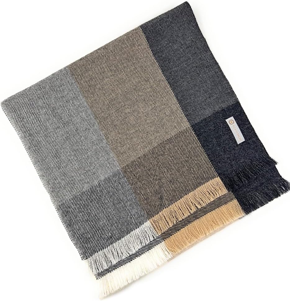 Inca Fashions - Colorblock Check Plaid Unisex Scarf - All Natural with Eyelash Fringe