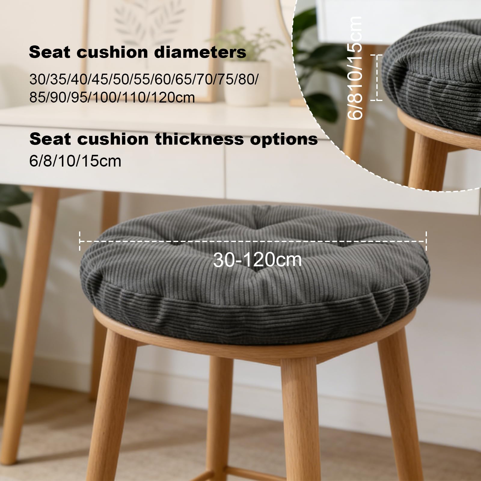 Générique Coussin D'assise Rond en Velours Côtelé,Coussin De Chaise Moelleux,Antidérapant Et Lavable Coussin De Sol Rond,D'extérieur D'intérieur pour Chaises Tabourets, Salon,Blanc,60x60x8cm