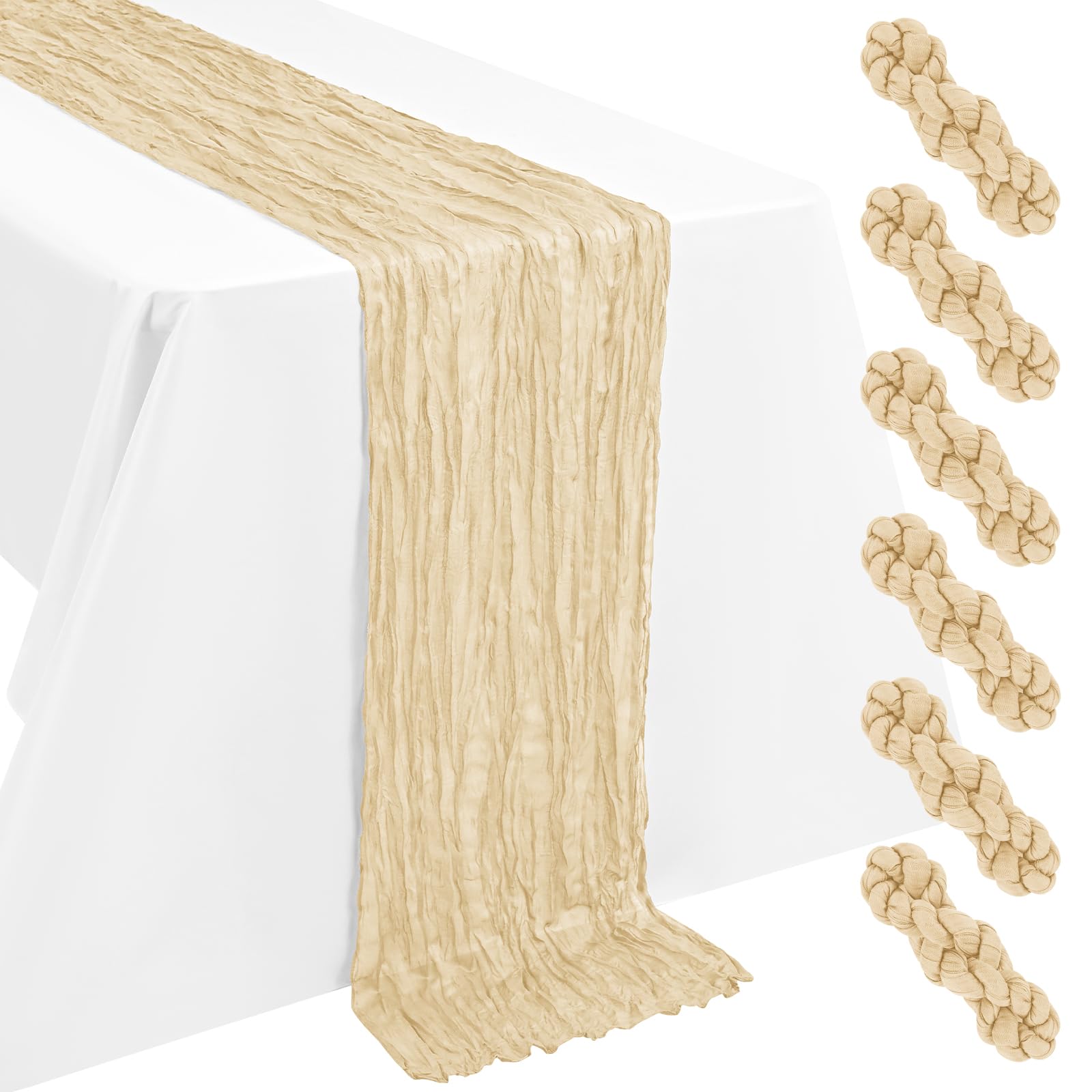 LYAFS 6 Pack Beige Table Runner Cheesecloth 55x300cm 10FT Gauze — image 1