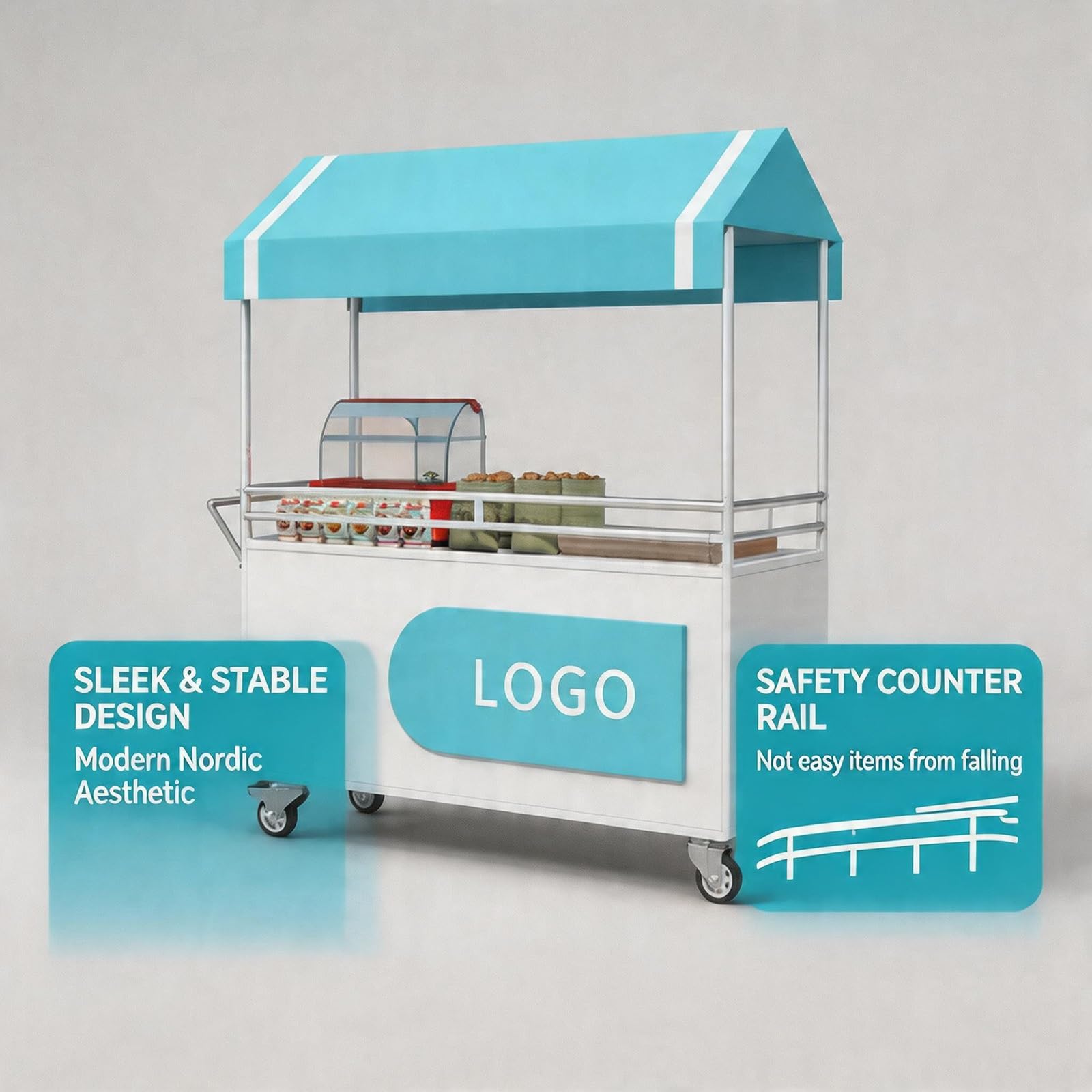 Quiosco de Comida Concesionaria Móvil de Venta Ambulante de Comida con Ruedas Freno para Eventos Fiestas y Puestos de Mercado.(Giallo,120x58x190cm)