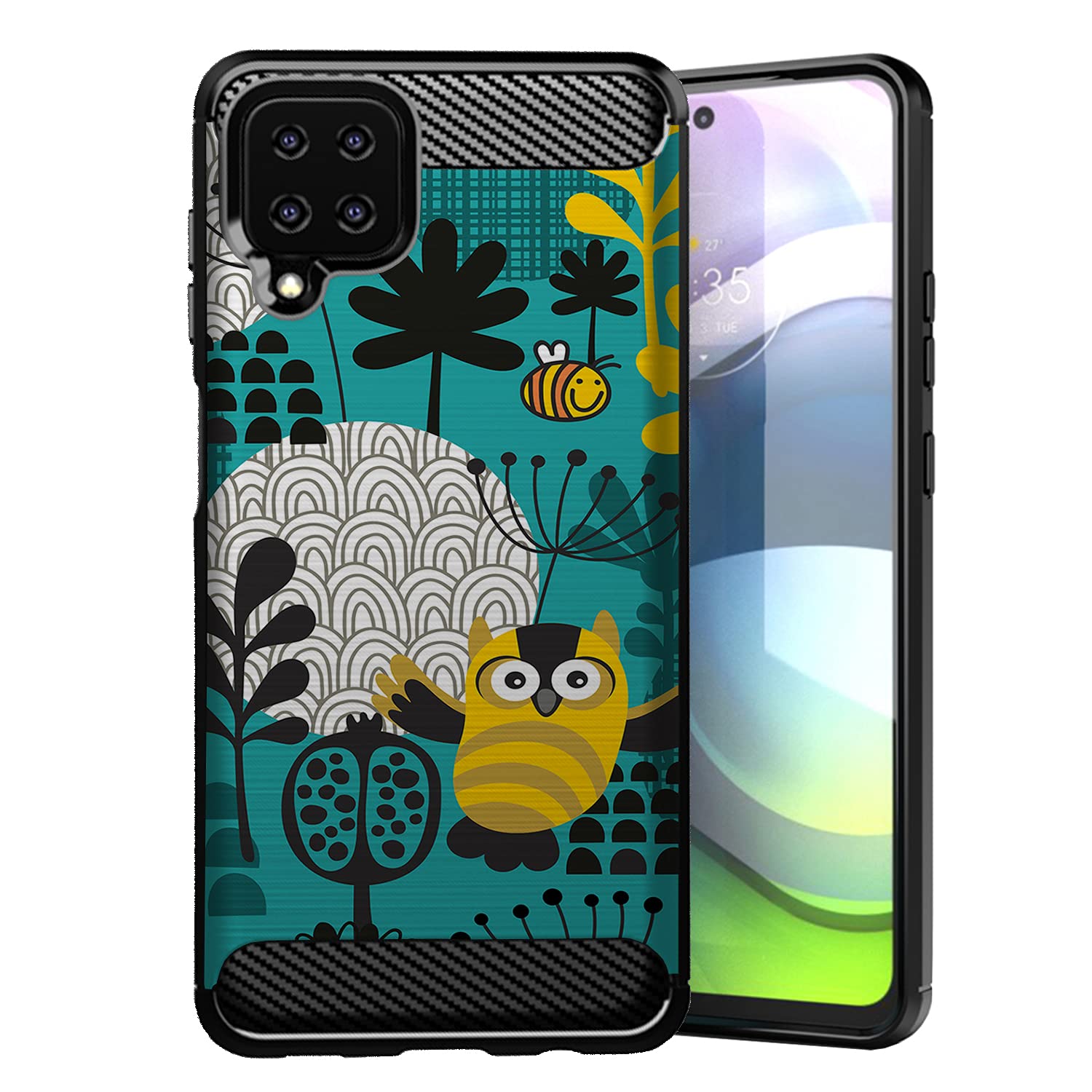 CasesOnDeck Case Compatible with Samsung Galaxy A42 5G (2021) / A42 Case, Slim Precise Fit TPU Case, Scratch Protection and Unique Design (Teal Owls)