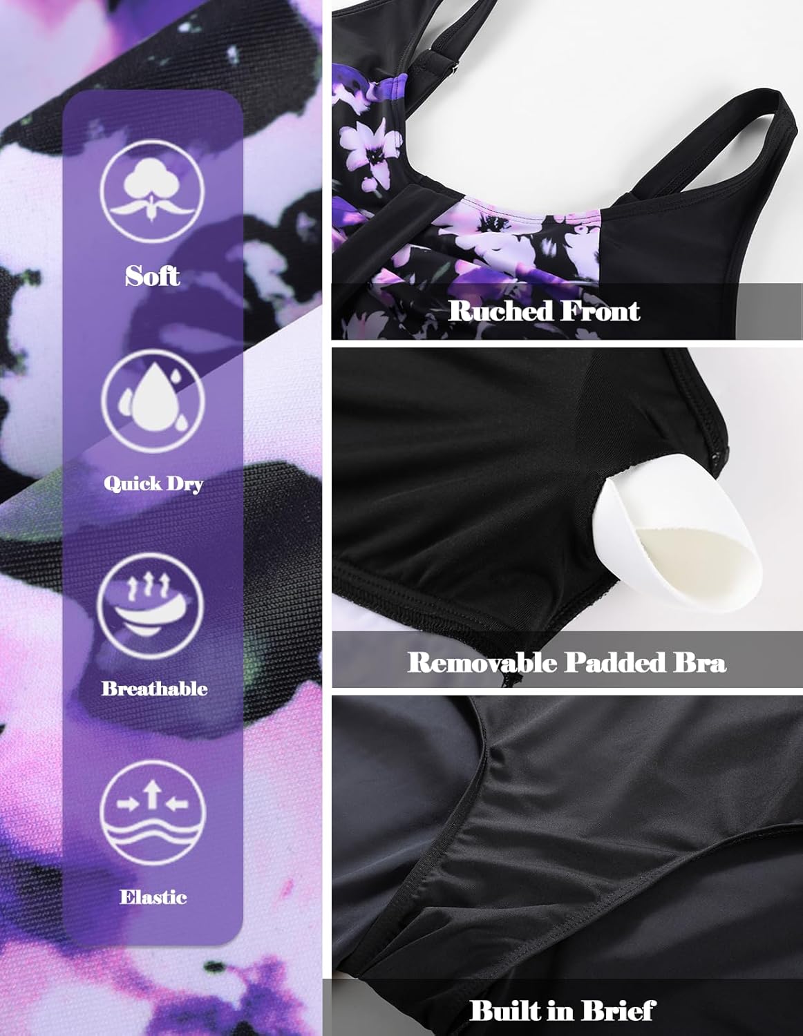 Hanna Nikole Women's Plus Size Tankini Swimsuits Two Piece Bathing Suit Flowy Rash Guard Swimwear with Capris Shorts
