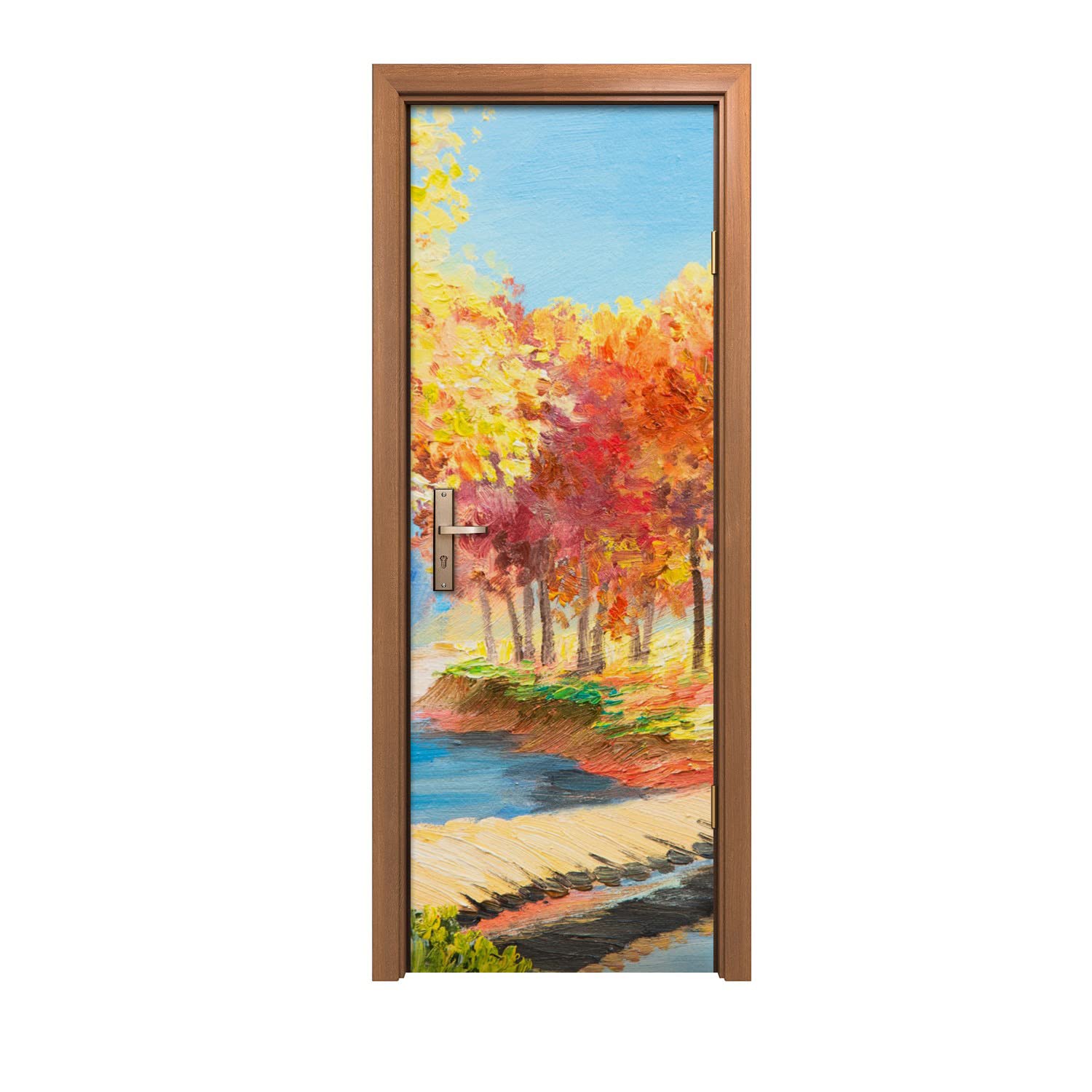 Autocollant de porte trompe l'œil 70x200cm design nature Eau de forêt