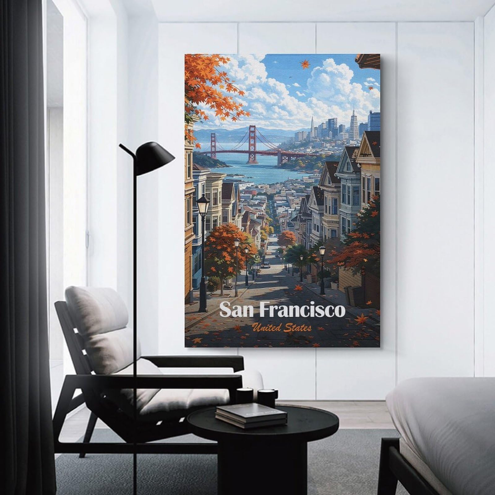 Junmoney Unframe-Style San Francisco Golden Gate Bridge Autumn Wall Picture Print 20X30inch(50X75cm), For Lounge Decor, Offices Or Entryway Styling, A Flexible Wall Accent For Shared Spaces