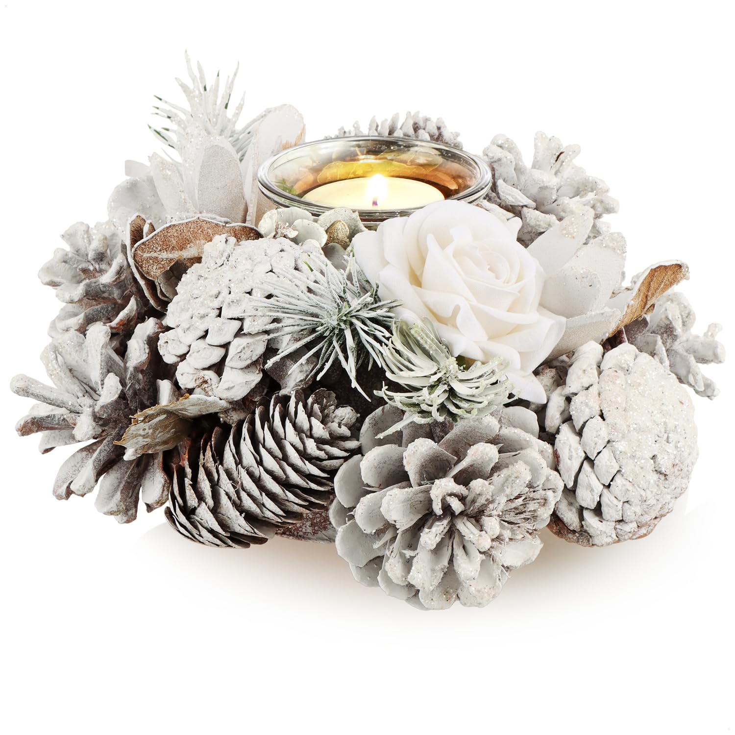 com-four® Portavelas - portavelas Decorativo para Navidad y otoño - portavelas con Materiales Naturales - Hecho a Mano (candelero de adviento L)