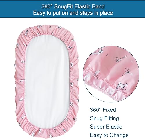 Miniatura 5 de Juego de 4 sábanas para moisés para bebé, ajuste universal para rectangular, ovalado, almohadilla de cuna de reloj de arena, sábanas elásticas para