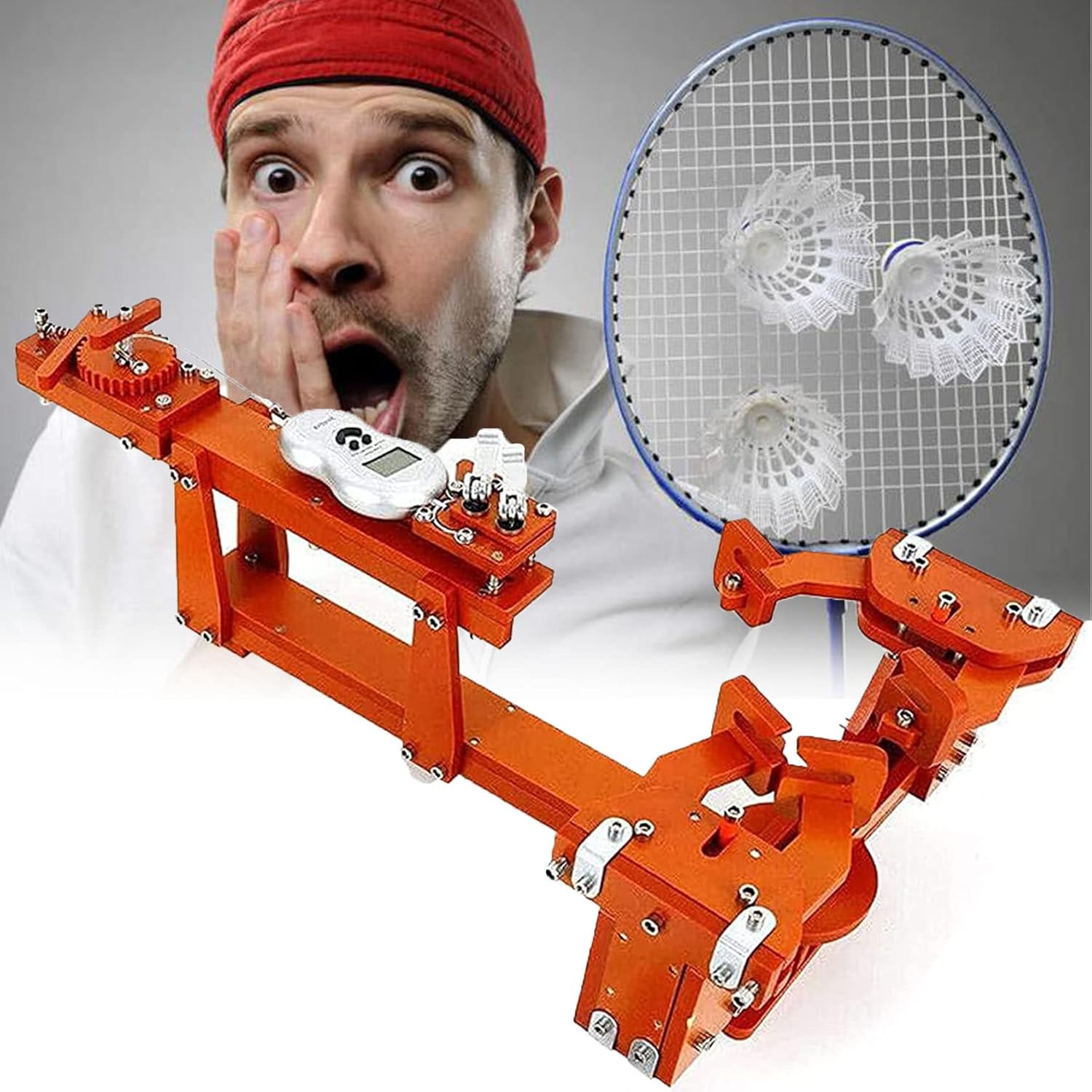 Badminton Racket Stringing Machine, Tennis, Squash and Badminton Racket Stringer, 6-Point Fixed 60lb Winch Type Badminton String Machine