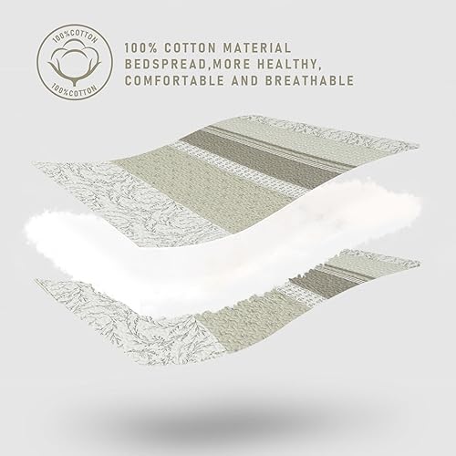Vista 4 de KALOOLA Colchas florales tamaño Queen – 100% algodón, suave, ligero, juego de ropa de cama acolchado de 3 piezas, colcha de patrón botánico