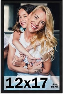 12x17 Frame Black Picture Frame - Complete Modern Photo Frame Includes UV Acrylic Shatter Guard Front, Acid Free Foam Backing Board, Hanging Hardware Wood Wall Frames for Family Photos - no Mat