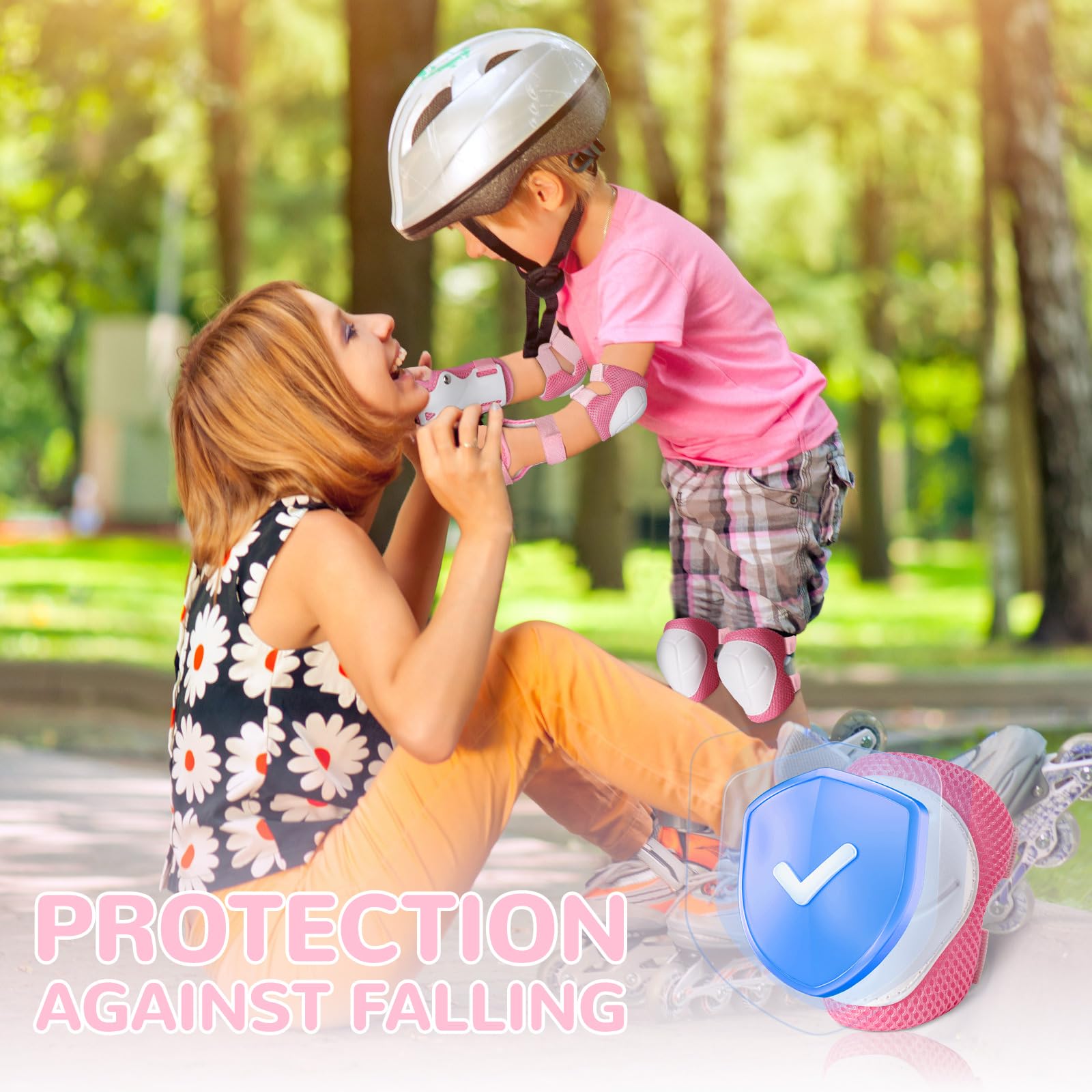 Protège-poignets Enfant Protections Roller Enfant KUOGAS 6 En 1 - Genouillères, Coudières, Poignets - Taille M Rose - Pour Skate, Vélo, Trottinette équipement Sécurité Enfant