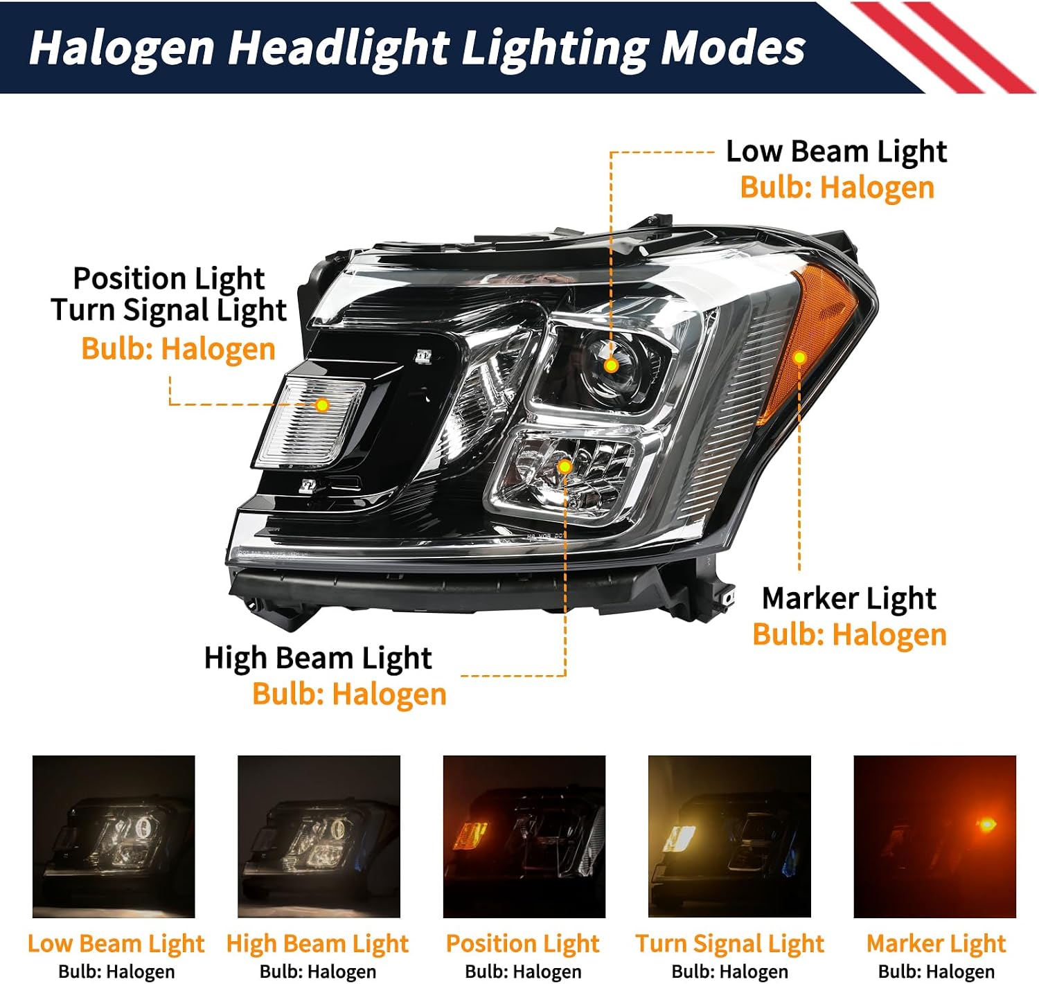 Halogen Headlight w/Bulbs Front Left Driver Side Headlamp Assembly JL1Z-13008-J JL1Z13008J FO2502370 Compatible with Ford Expedition XLT Limited 2018-2021