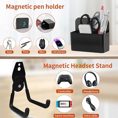 Miniatura 2 de MILEGI Almacenamiento lateral de escritorio con gancho para auriculares, soporte vertical para laptop debajo del escritorio, organizador de