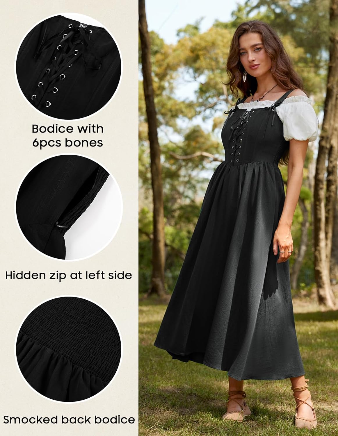 Scarlet Darkness Renaissance Dress Women Lace Up Cottagecore Sleeveless Long Dress Medieval Costume - Image 6