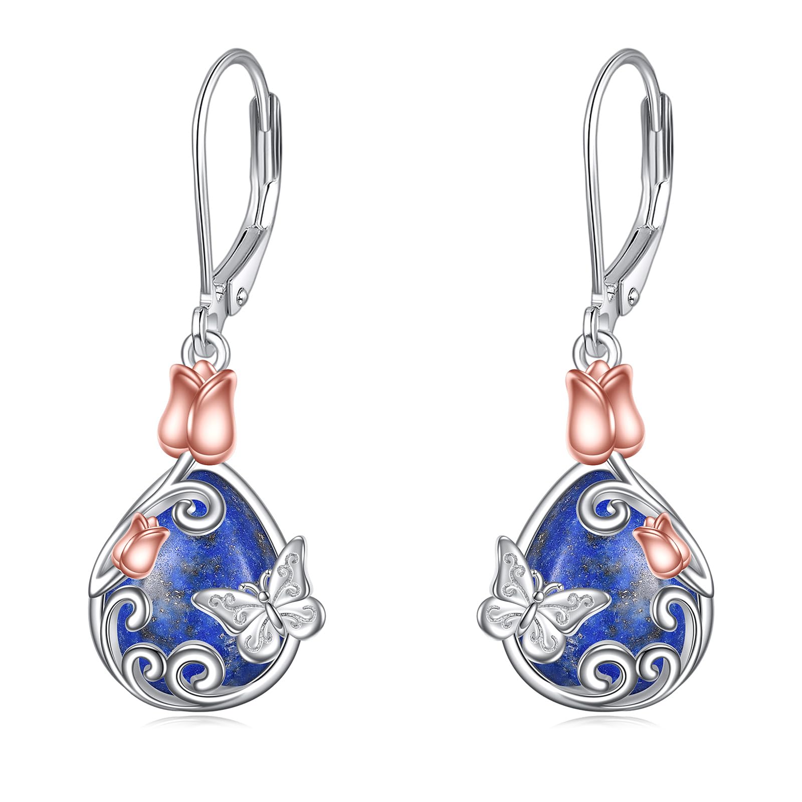 AOBOCO Teardrop Dangle Earrings for Women 925 Sterling Silver Moonstone Flower Filigree Leverback Jewelry Birthday