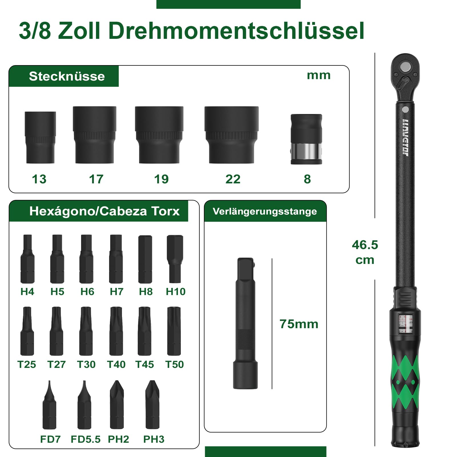 Clé Dynamométrique 3/8" 20-110NM Haute Précision ±3% avec Boîte de Rangement