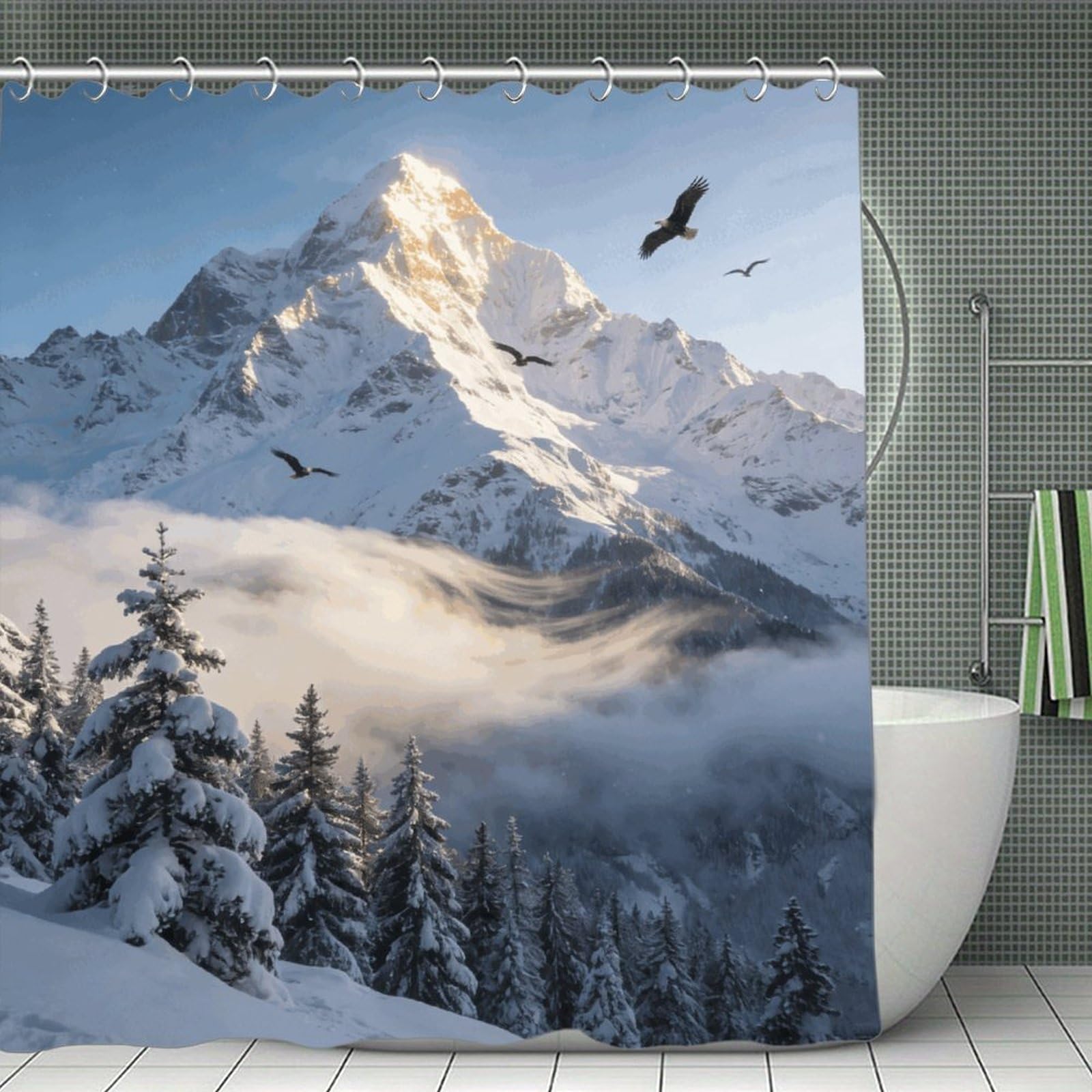 VstaDank Above The Snowy Forest Shower Curtain Light-Weight Blackout Bathroom Curtain Washable Shower Liner 71x71 Inch Bath Curtain with Metal Holes Bathtub Bath Room