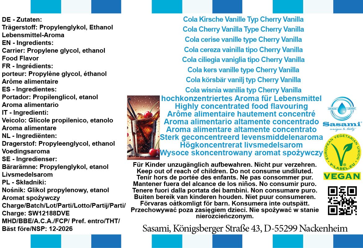 Cola wiśnia wanilia typ Cherry Vanilla aromat koncentrat – Wegański – Sasami – 100ml