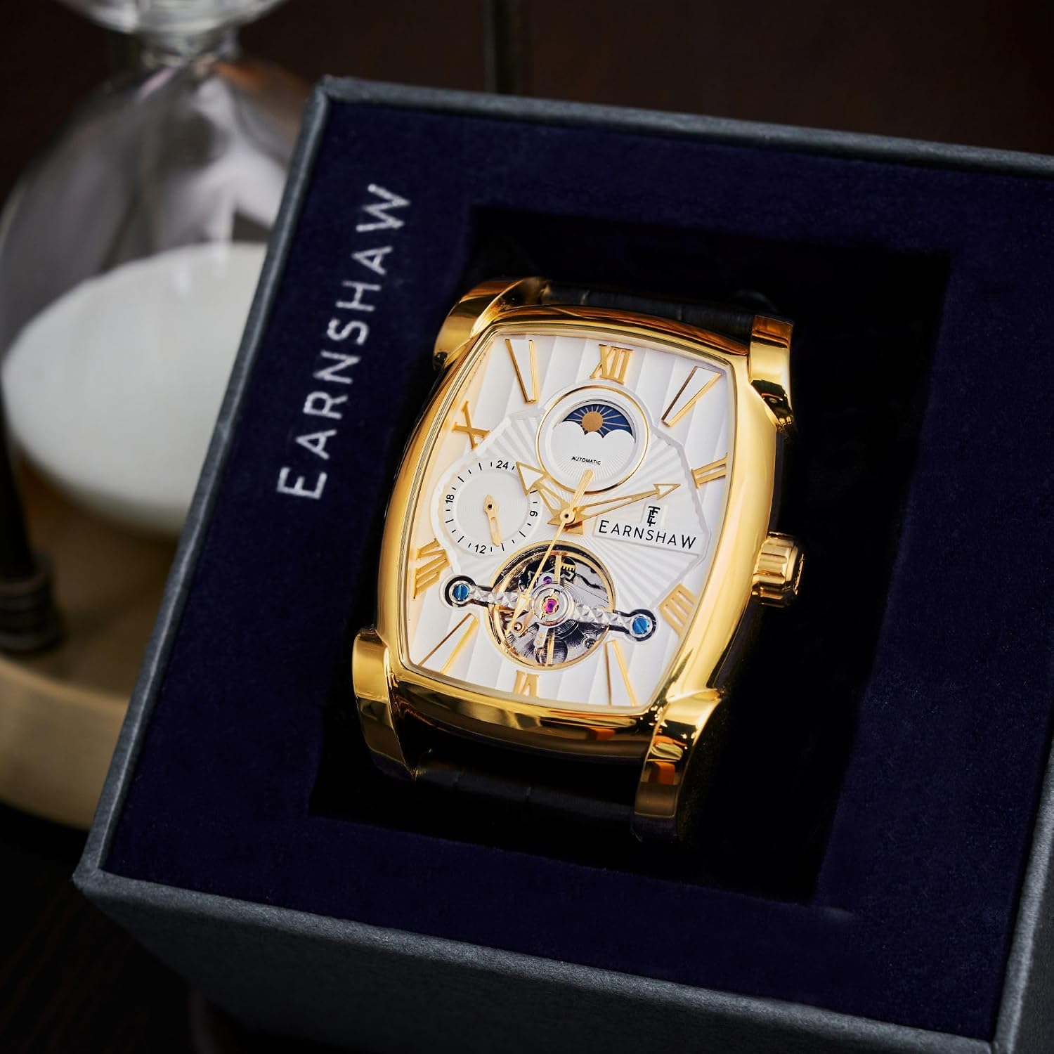 Thomas Earnshaw Men's 37mm Heritage Kensington Multifunction Automatic Watch with Leather Strap ES-8296