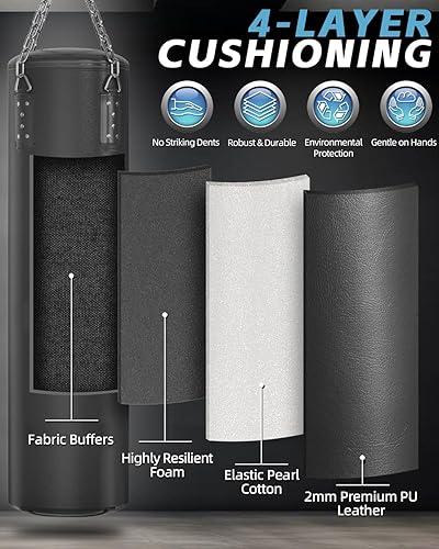 Miniatura 3 de Saco de boxeo para adultos, juego de bolsa de boxeo pesada de poliuretano de 4 pies, guantes de 12 onzas para MMA Muay Thai Kickboxing,