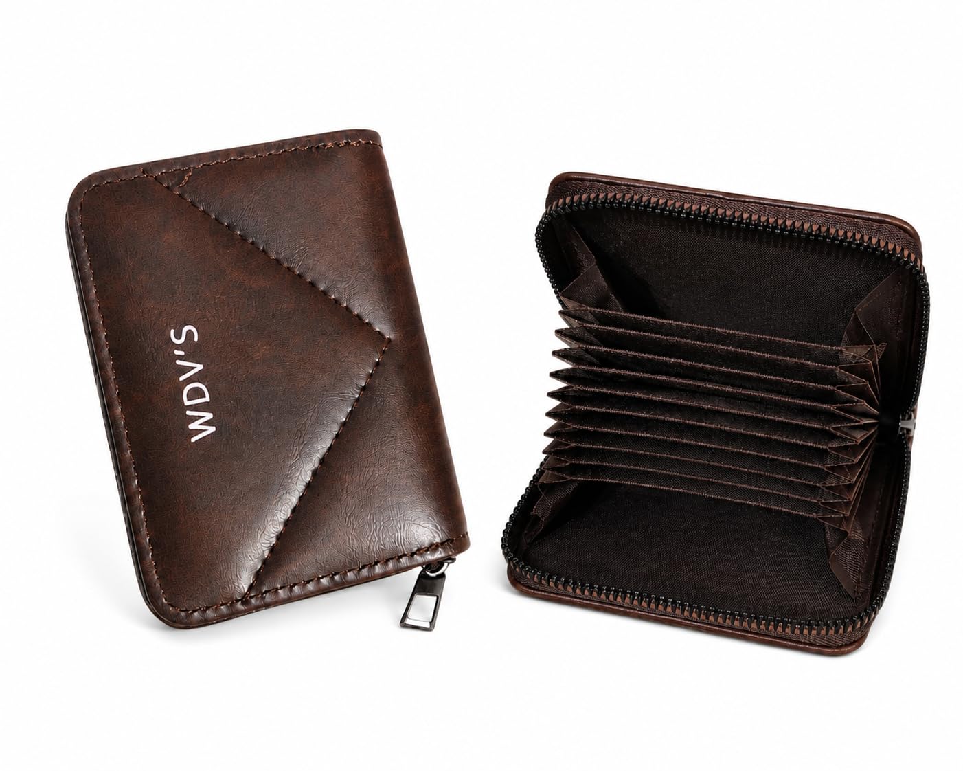 W DVi'S Genuine Leather Zipper Wallet Card Holder Brown-picture-53