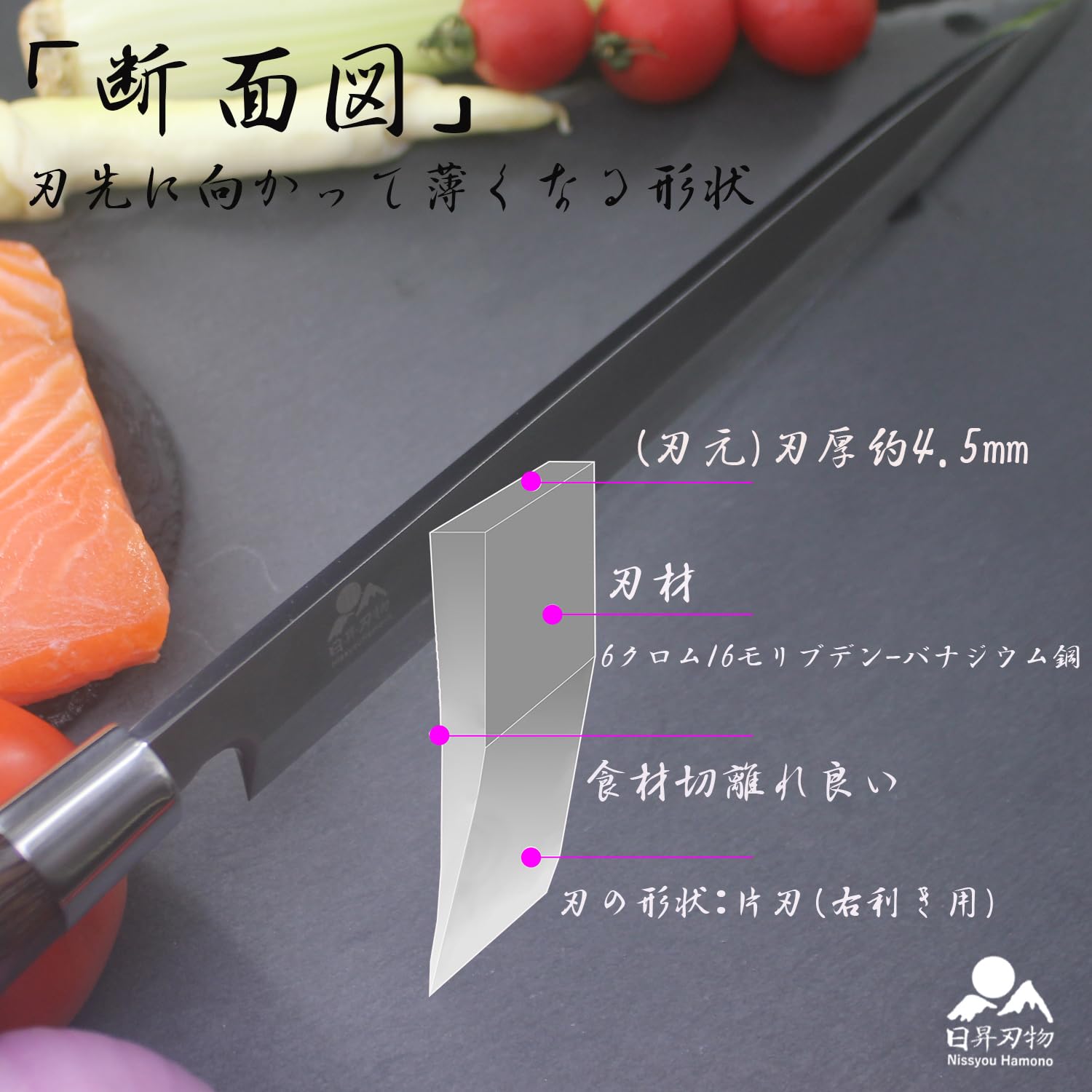 Amazon | 日昇刃物 関西型柳刃包丁 刺身専用 刃渡240mm 片刃右利き