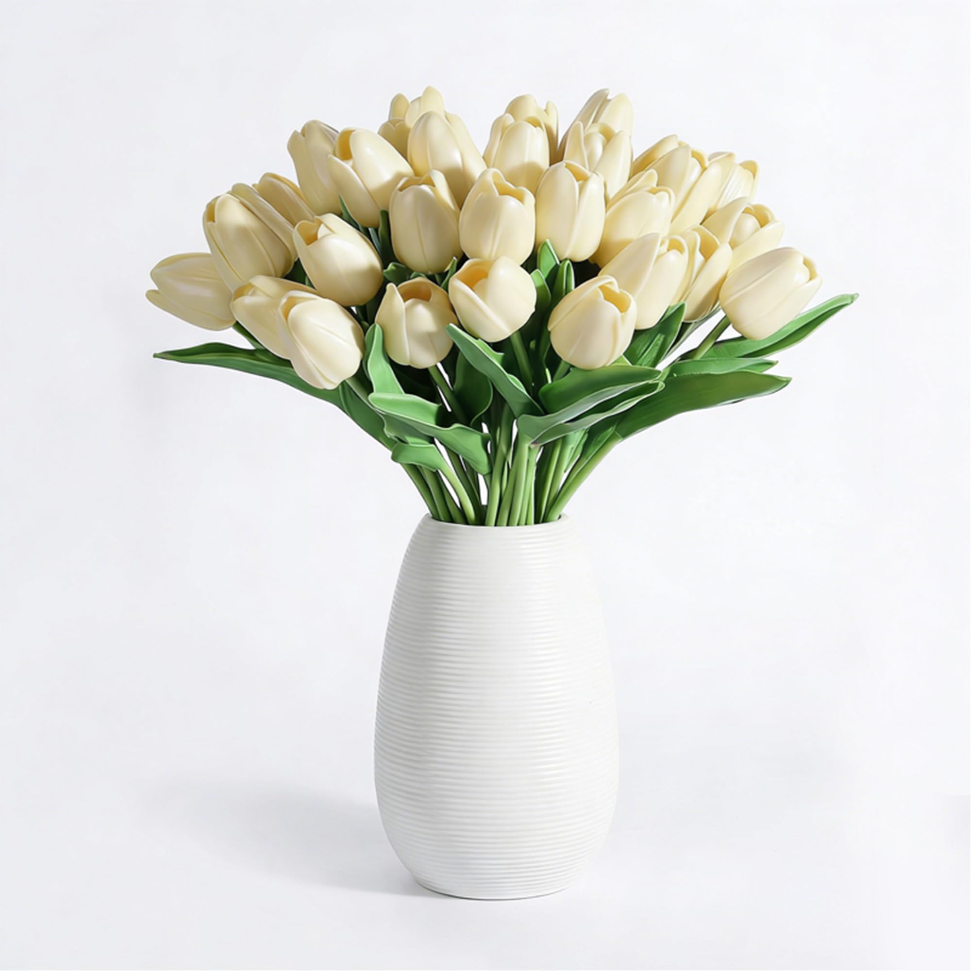 20Pcs Stems 13.5 Inch Milky White PU Artificial Moisturizing Tulips, Faux Tulips Flowers for Thanksgiving Christmas Decorations Wedding Home Table Vase Floral Arrangements