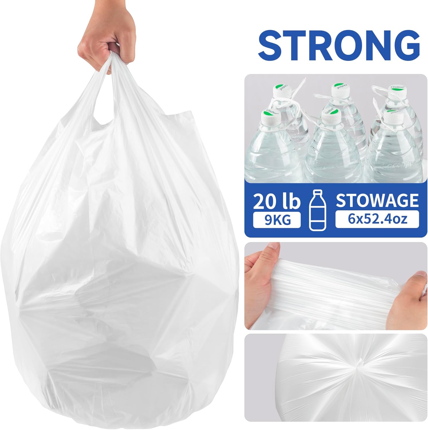 Small Trash Bags with Handles - Ocean Plastic Upcycling - Plastic Garbage Bags, Can Bin & Waste Basket Liner for Kitchen, Bathroom, Office and Pets,6 Gallon 400 Count White