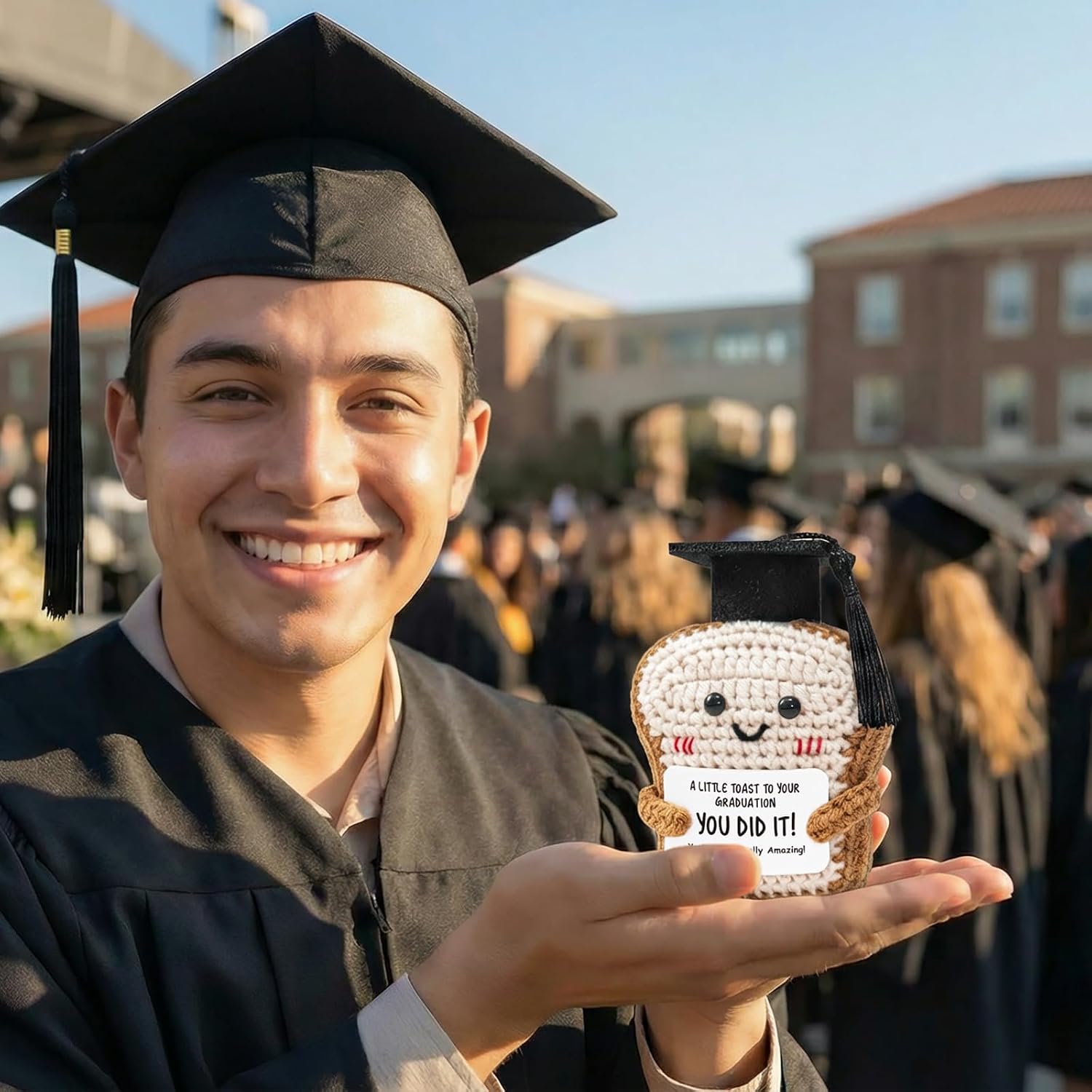 Crisky Handmade Funny Graduation Gifts, Positive Crochet Toast with Little Graduation Card and Grad Caps - You are Totally Amazing - Grad Gifts for College University Masters Degree image 4