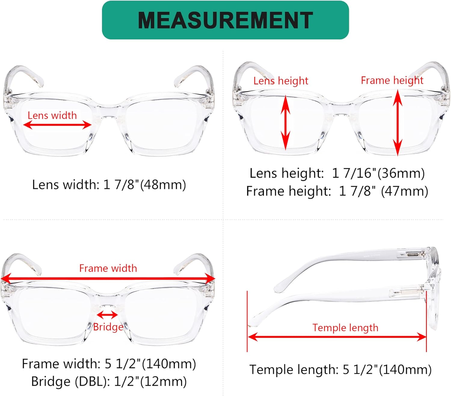 Eyekepper Ladies Reading Glasses - Oversized Square Design Readers for Women Transparent, +4.00 - Image 4