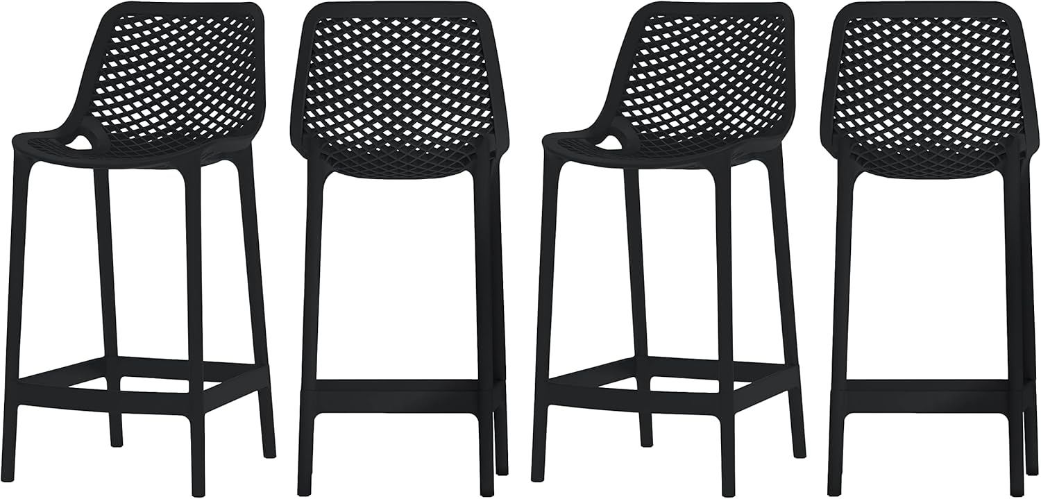 Meridian Furniture 330Black Mykonos Collection Modern | Contemporary Outdoor Patio Stool with Black Polypropylene Plastic, Weather Resisting, 17.5