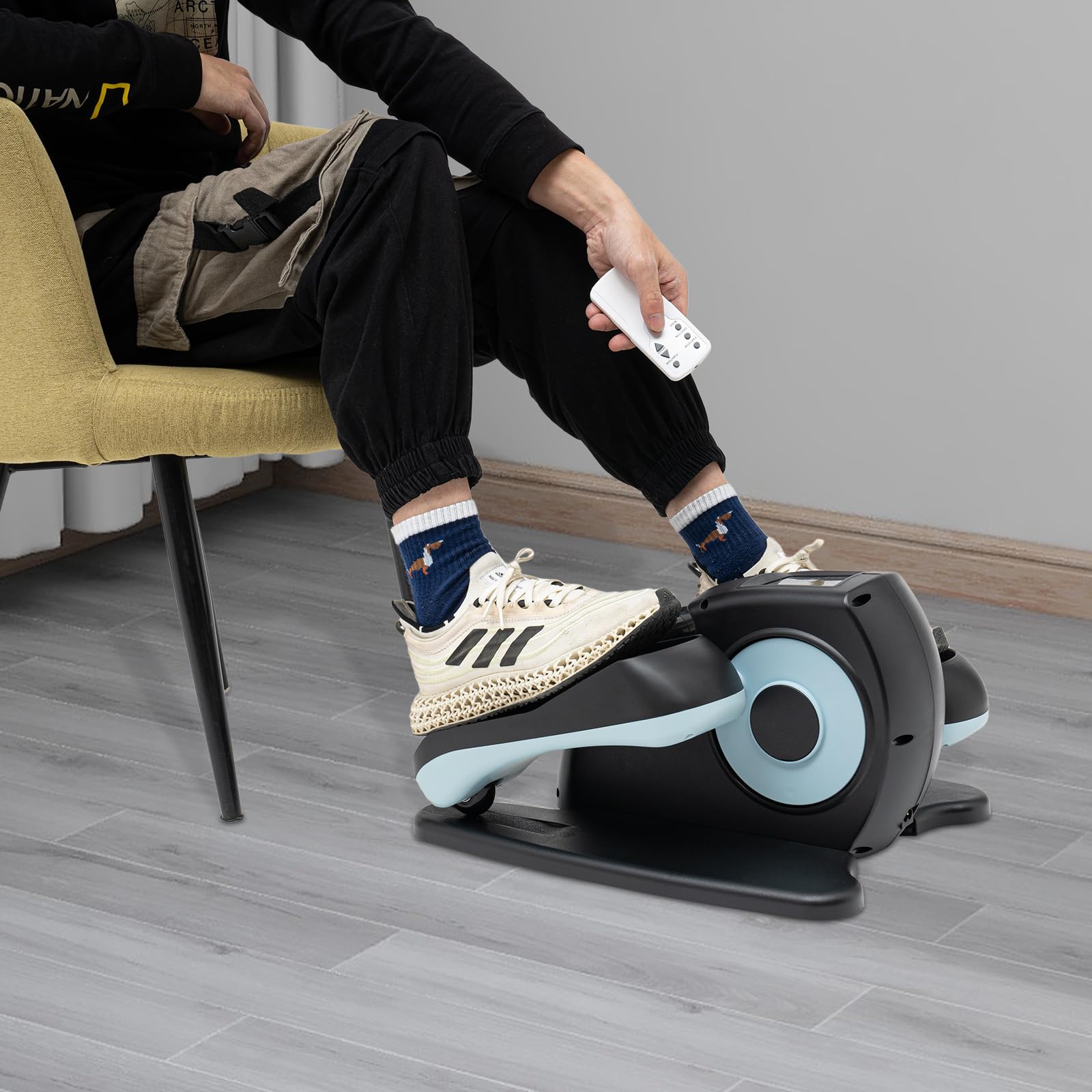 Electric Under Desk Ellipticals for Seniors, Seated Leg Exerciser with Remote Control and Non-Slip Pedals, Bike Pedal Exerciser, Portable Leg Trainer for Home Office, LCD Display, 5 Speeds Adjustable