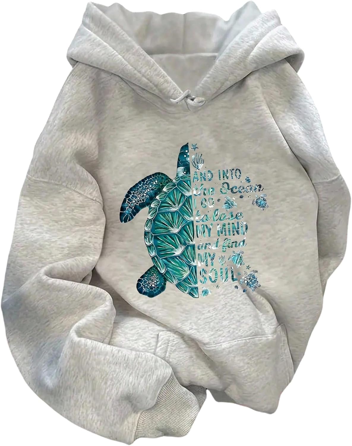 SweatyRocks Women's Oversized Sweatshirts Slogan Turtle Graphic Long Sleeve Pullover Hoodies
